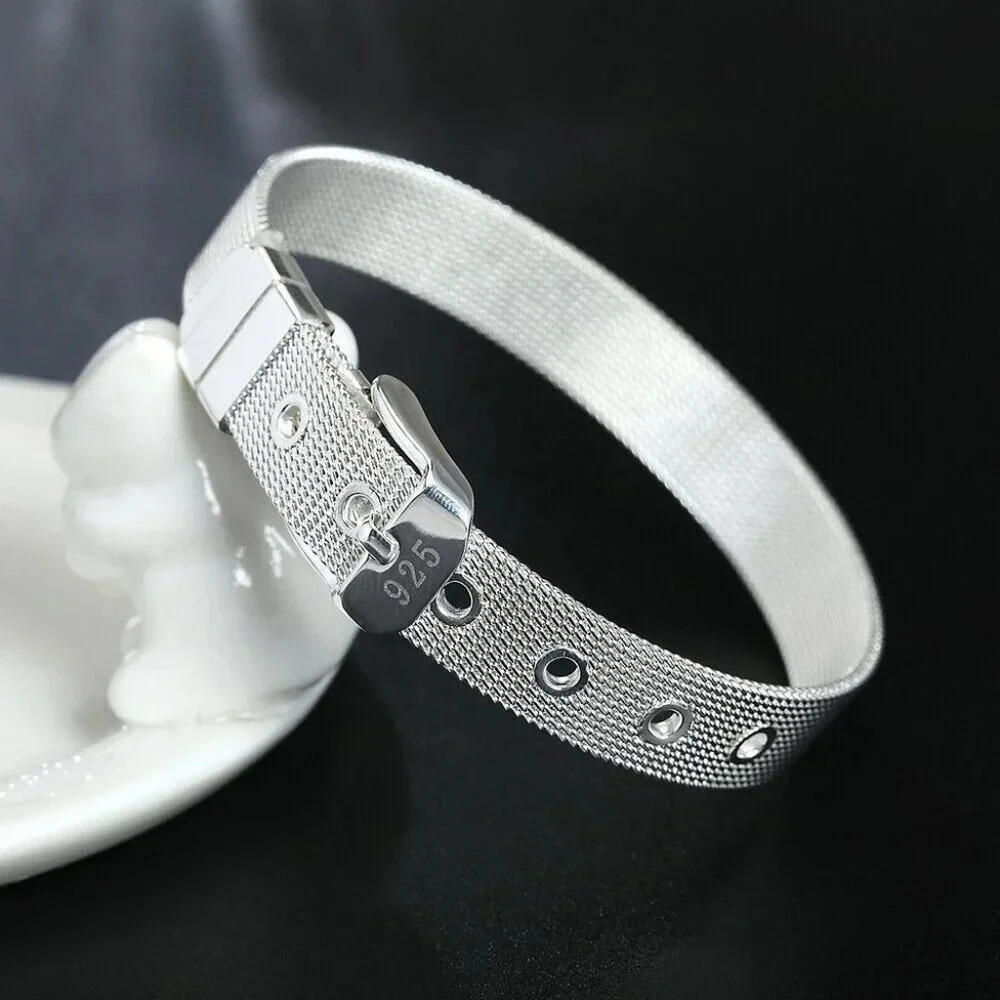 925 Sterling Silver Large Belt Buckle Bracelet